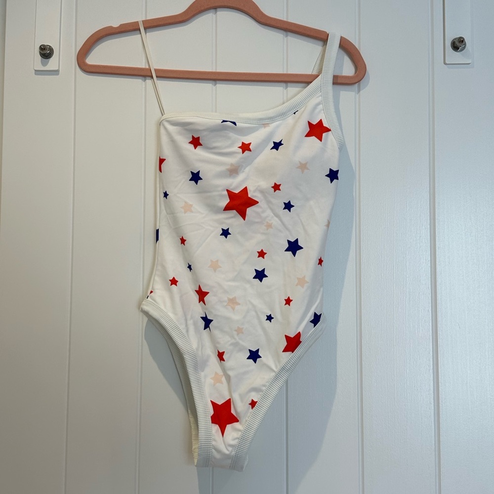 Aerie One Shoulder One Piece Patriotic Swim Suit